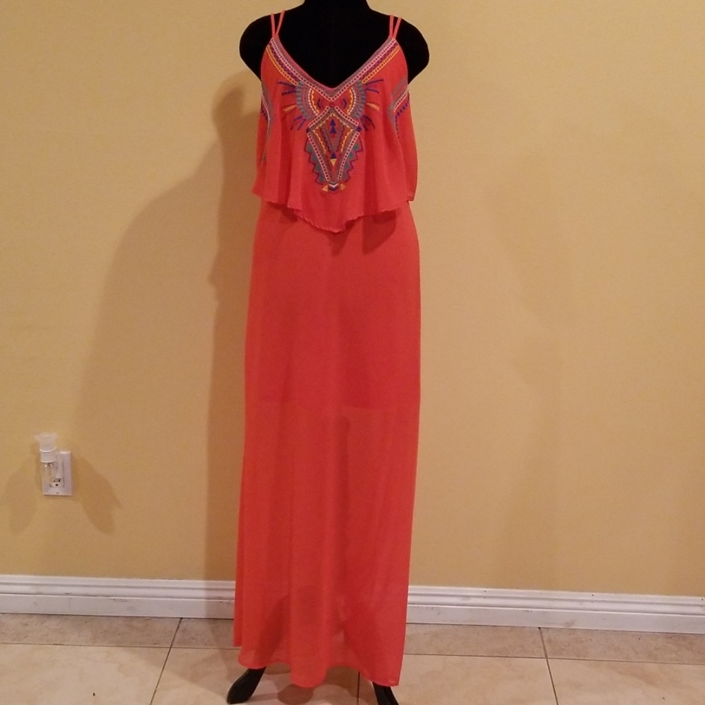 Xhilaration Strappy Orange Maxi Dress Size Medium